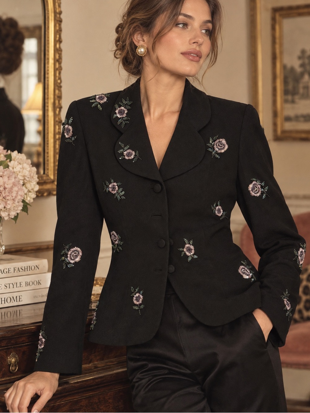 Vintage ZELDA Beaded Floral Blazer | Size 6 | Black Statement Jacket